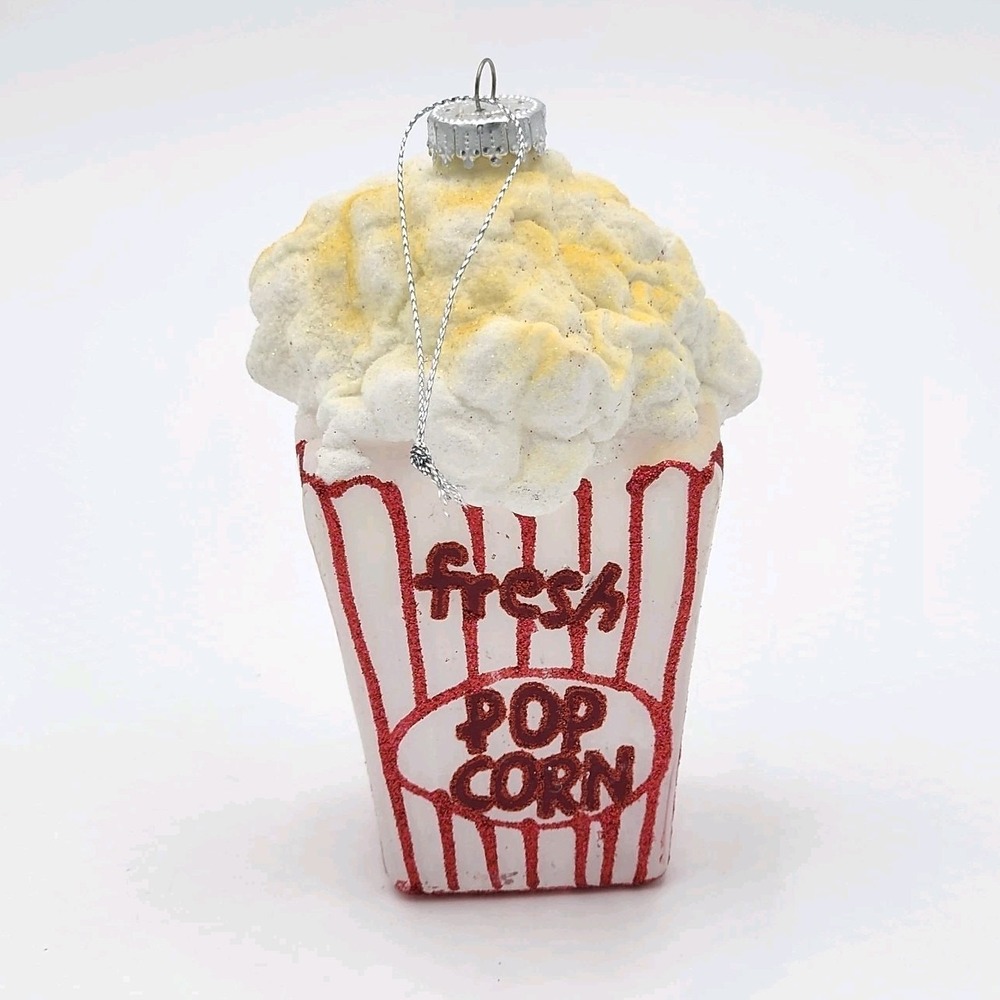 Large Blown Glass Christmas Tree Ornament Fresh Movie Popcorn 5.5" Red and White - Picture 4 of 7